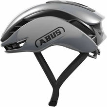 Load image into Gallery viewer, Gray bicycle helmet with ABUS logo on a white background
